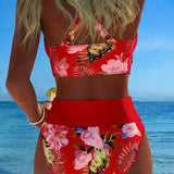 Bikini med Kontrastblomster og Slids - Elegant Sommerlook