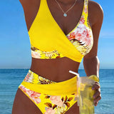 Bikini med Kontrastblomster og Slids - Elegant Sommerlook