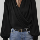 Quinn V-udskæring Elegant Bluse med Lange Ærmer