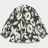 Filomena Bluse med Halv Knap og Puffærmer i Abstrakt Blomsterprint