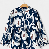 Filomena Bluse med Halv Knap og Puffærmer i Abstrakt Blomsterprint