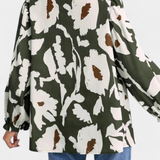 Filomena Bluse med Halv Knap og Puffærmer i Abstrakt Blomsterprint